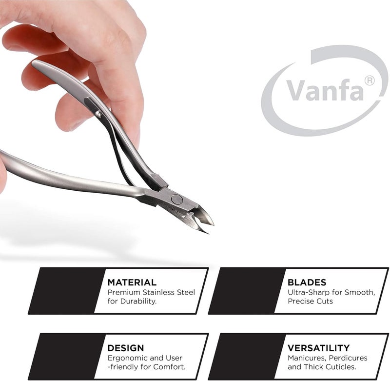 Vanfa Cuticle Nippers, Cuticle Trimmer, Professional Cuticle Cutter - Extremely Sharp - Stainless Steel - Square Head - Single Spring - VF05 Box Jaw #14 (Pack of 1) - Image 2